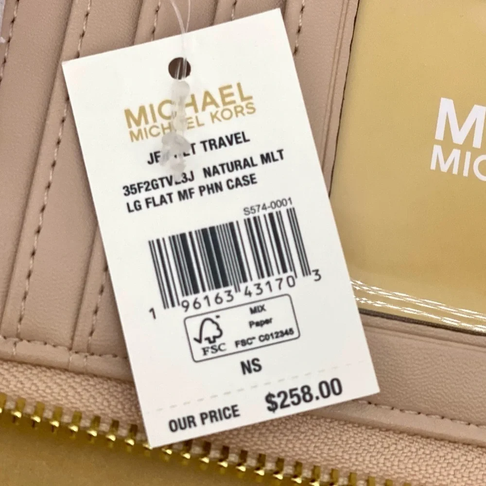 Michael Kors Jet Set Travel Wallet Phone Case Wristlet Glimmer MK Print